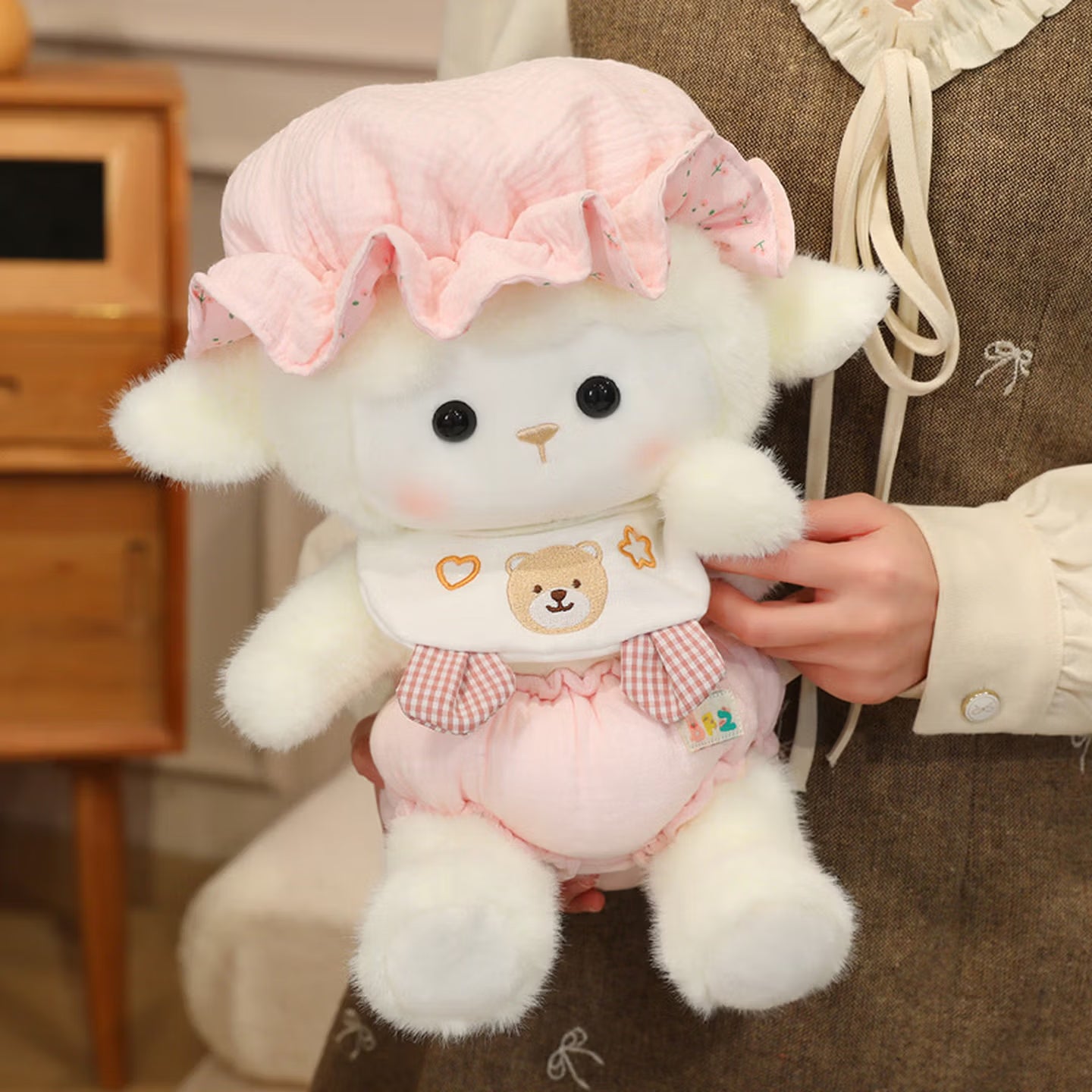 Little Lamb Plush Doll Soft Toy Doll Pillow Gift for Children's Day Girls Girlfriend 520 Birthday Gift Yellow Sleeping Cap Little Lamb Tote Bag 40 cm