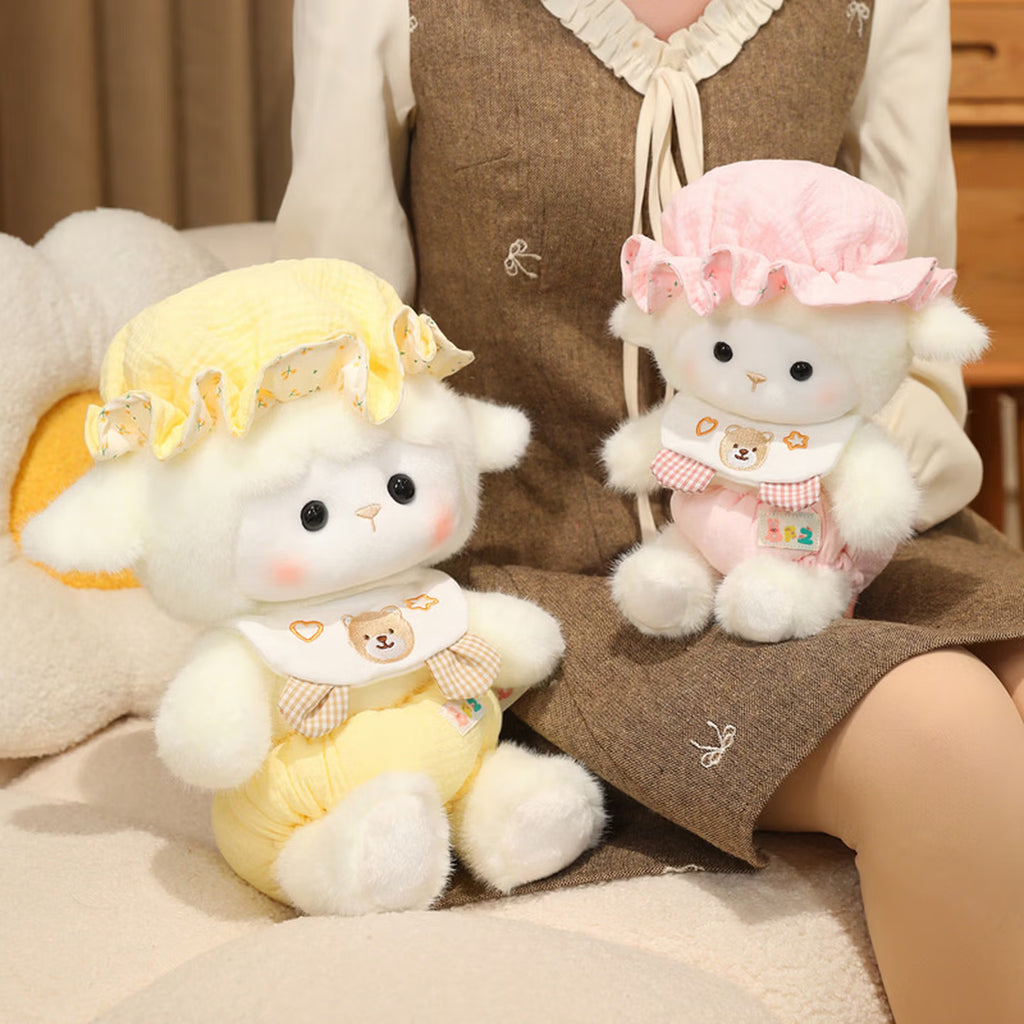 Little Lamb Plush Doll Soft Toy Doll Pillow Gift for Children's Day Girls Girlfriend 520 Birthday Gift Yellow Sleeping Cap Little Lamb Tote Bag 40 cm