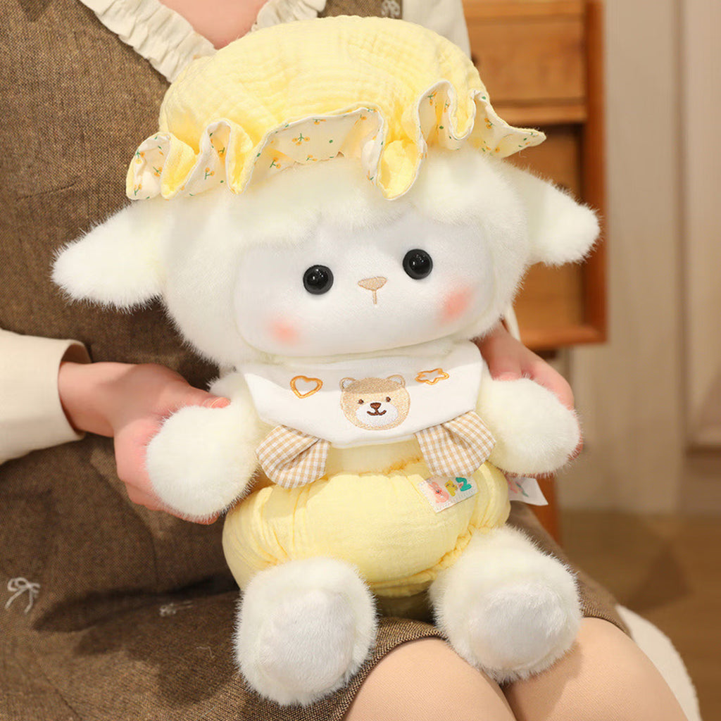 Little Lamb Plush Doll Soft Toy Doll Pillow Gift for Children's Day Girls Girlfriend 520 Birthday Gift Yellow Sleeping Cap Little Lamb Tote Bag 40 cm