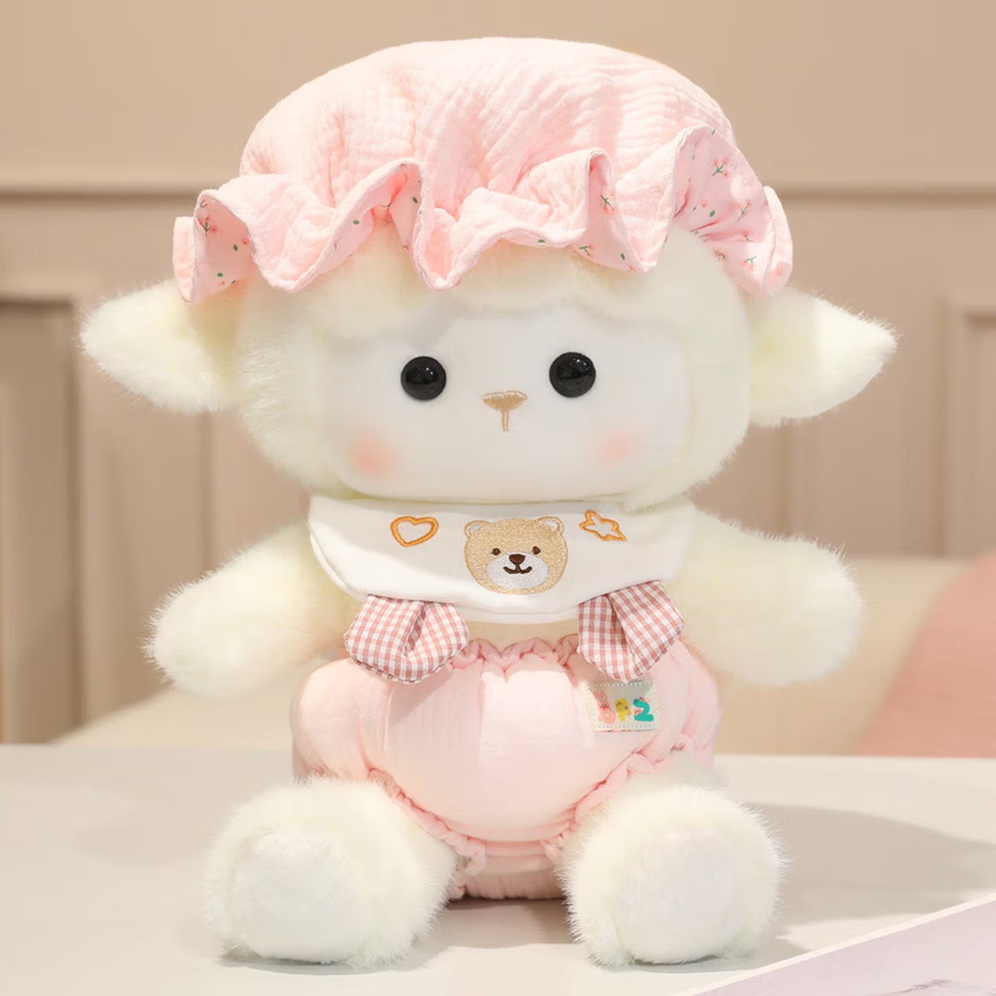 Little Lamb Plush Doll Soft Toy Doll Pillow Gift for Children's Day Girls Girlfriend 520 Birthday Gift Yellow Sleeping Cap Little Lamb Tote Bag 40 cm