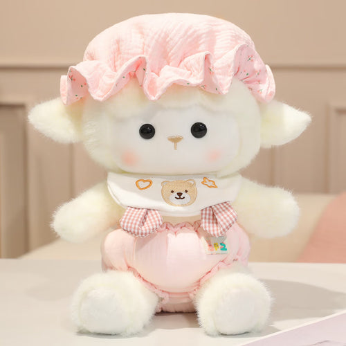 Little Lamb Plush Doll Soft Toy Doll Pillow Gift for Children's Day Girls Girlfriend 520 Birthday Gift Yellow Sleeping Cap Little Lamb Tote Bag 40 cm