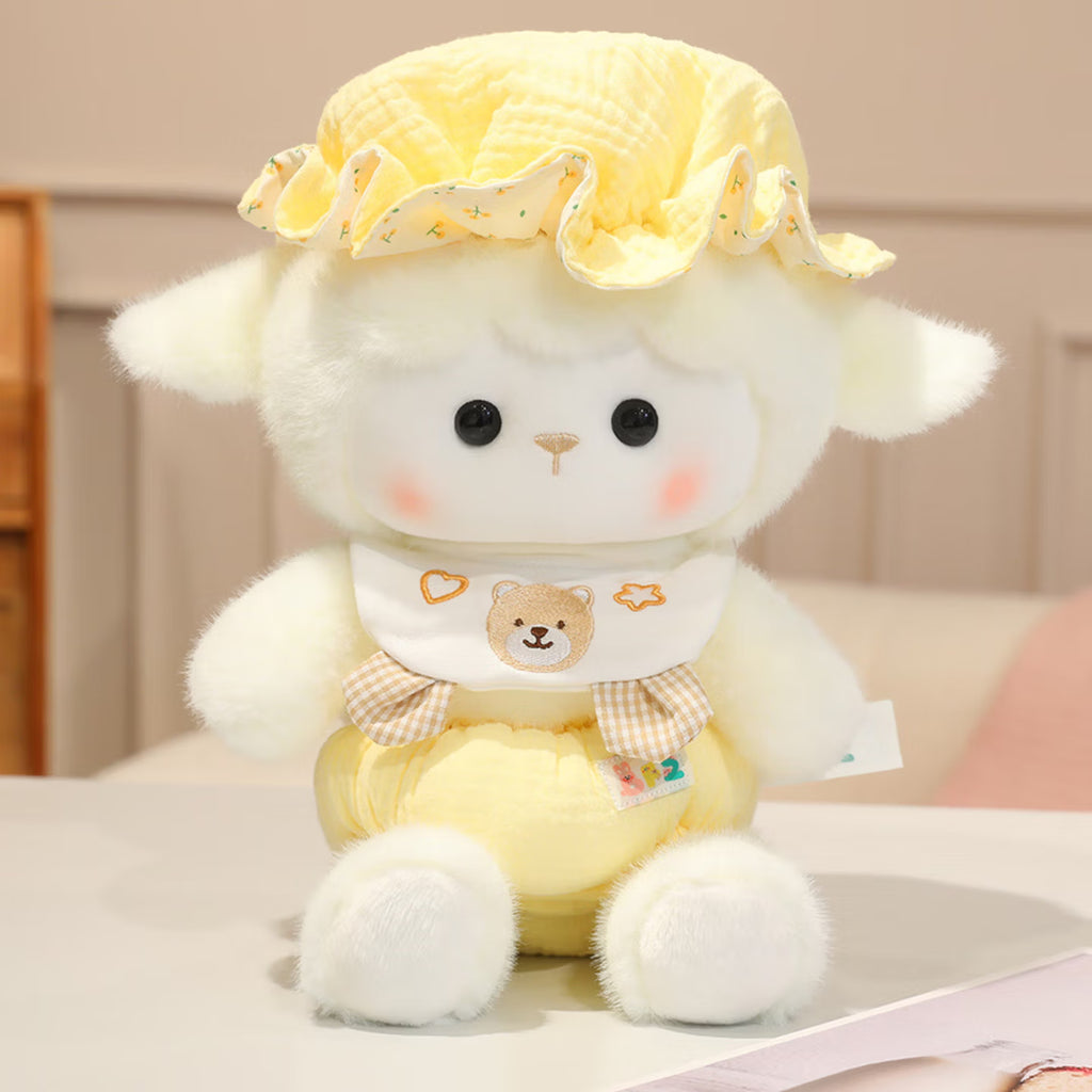 Little Lamb Plush Doll Soft Toy Doll Pillow Gift for Children's Day Girls Girlfriend 520 Birthday Gift Yellow Sleeping Cap Little Lamb Tote Bag 40 cm