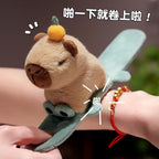 Capybara & Pappa Ring Capybara Plush Bracelet & Doll Plush Toy Groundhog Children's Wrist Pendant Green Capybara Pappa Ring 25*10 cm