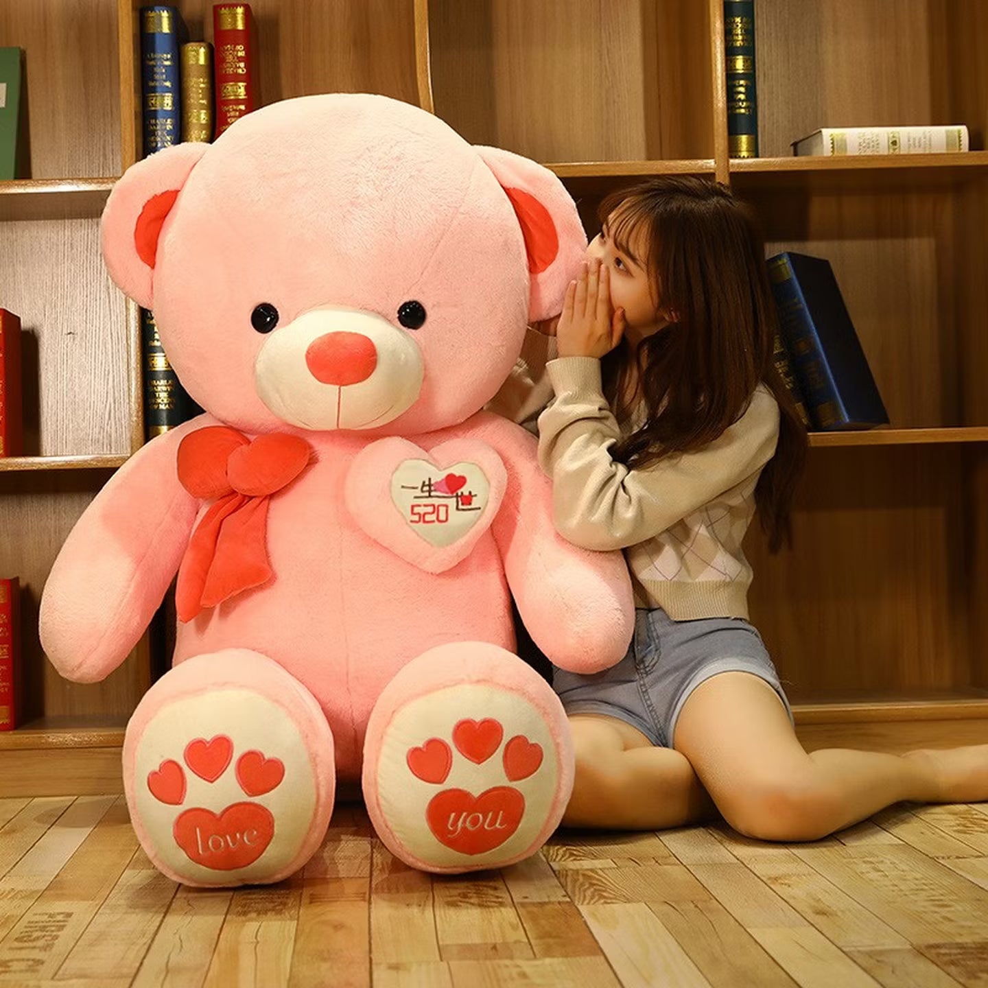 Teddy Bear Extra Large Plush Toy Bear Doll Cloth Doll for Girls to Hug and Sleep, Hugging Bear Pillow, Gift for Girlfriend for Holidays or Birthday, Pink Bow with Heart 'Happy Birthday' 1.6 meters