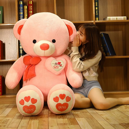 Teddy Bear Extra Large Plush Toy Bear Doll Cloth Doll for Girls to Hug and Sleep, Hugging Bear Pillow, Gift for Girlfriend for Holidays or Birthday, Pink Bow with Heart 'Happy Birthday' 1.6 meters
